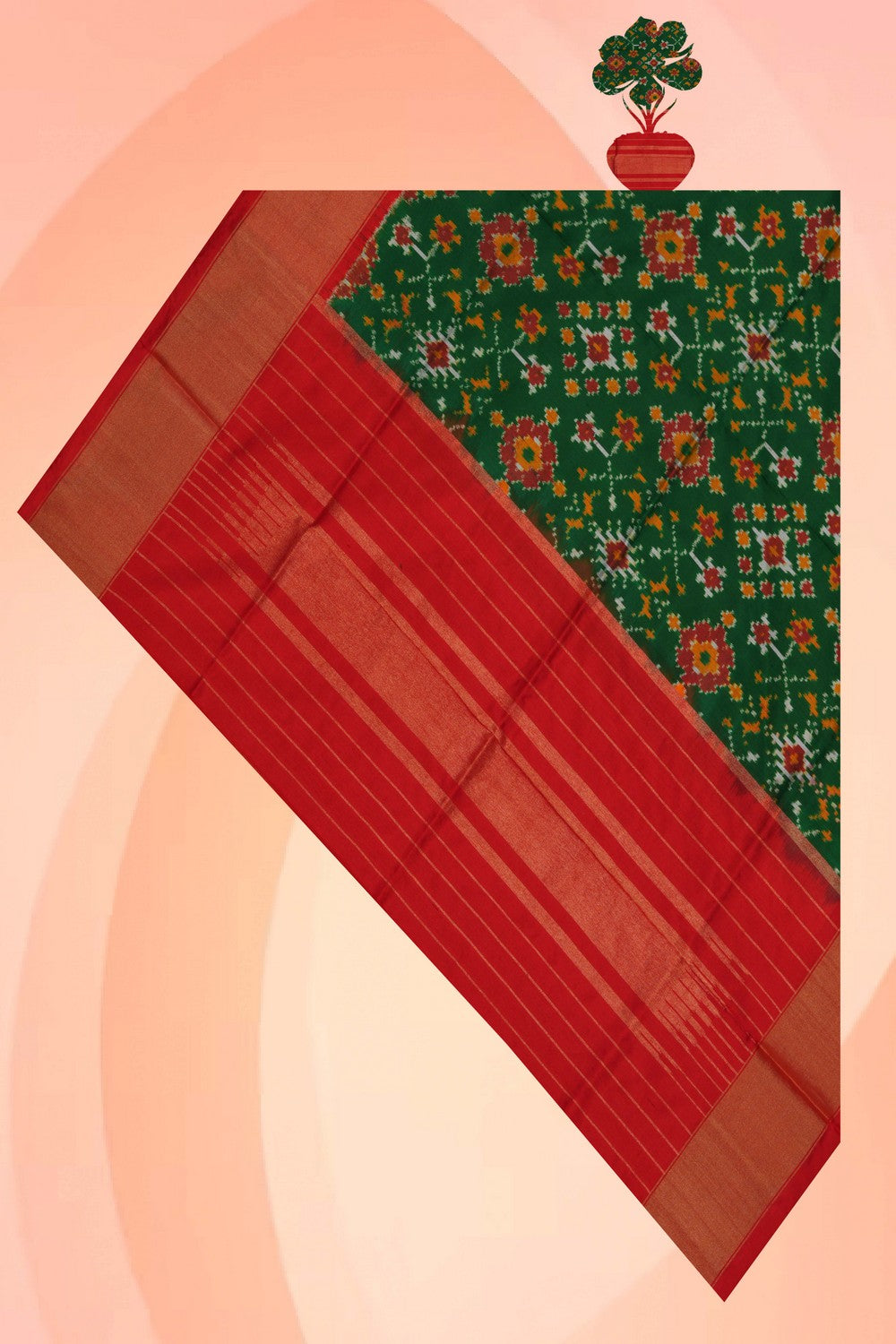 Image of Pochampally Ikat Silk Green Dupatta
